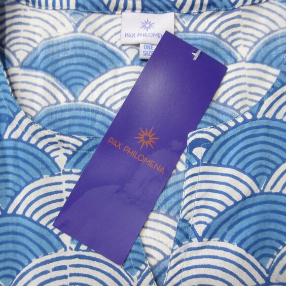 NWT Pax Philomena Short Kaftan in Blue White Fan Arch Print Dress O/S One Size - Picture 5 of 7